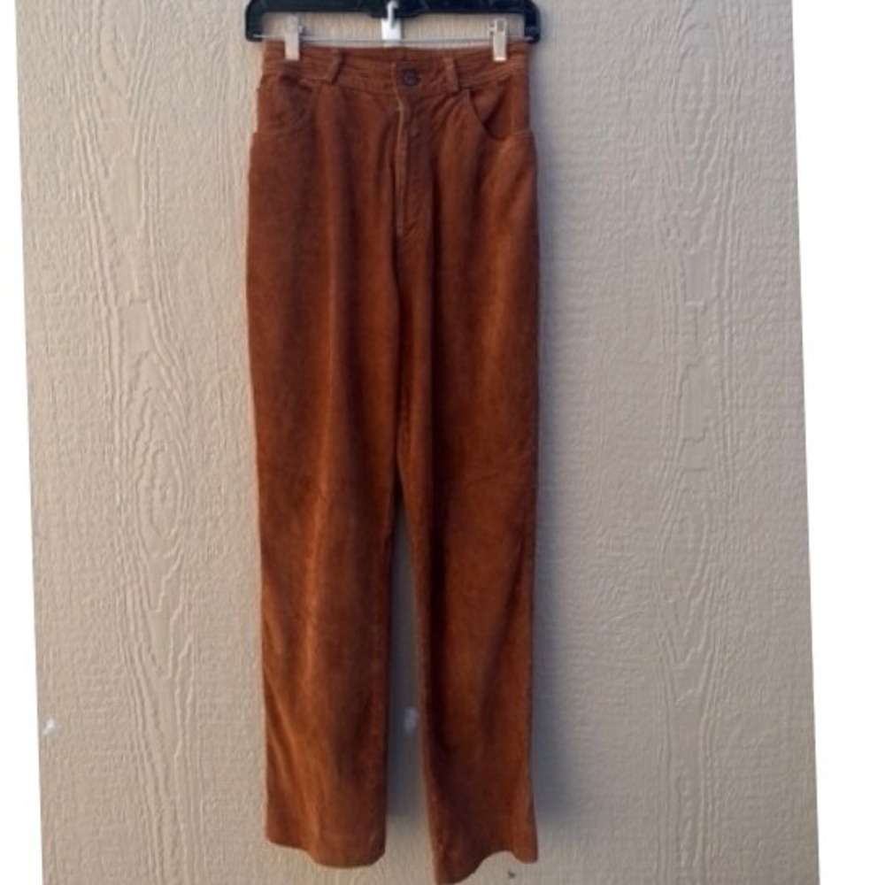 Vintage Pastille Women Suede Brown Pants Size 4 Retro Western Minimalist Boho